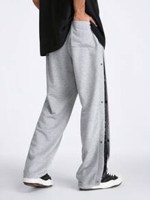 Manfinity VCAY 男士鬆身直筒編織長休閑褲，側邊數字印花設計 - 灰色 - 查看 7