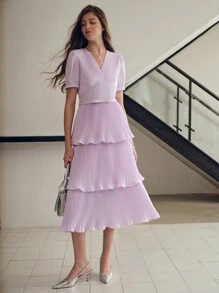 MOTF PREMIUM 褶皺層疊飄逸洋裝 - 淡紫色 - 查看 6