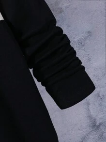 تي شيرت المراهقين بنمط كتل الألوان ، ياقة دائرية ، بلوفر ، قطن وكتان - الأسود - مشاهدة 4