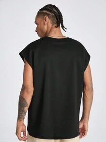 Manfinity RebelGame Men's Loose Fit Round Neck  Tank Top With English Letter Prints, Suitable For Summer - Black - View 2