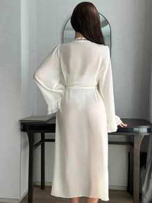 DAZY See-Through Chiffon & Contrast Lace Nightgown With Ruffled Sleeves, Pajama - Apricot - View 2