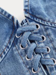 SHEIN MOD 前綁帶露背牛仔上衣 - 淺色水洗藍 - 查看 4