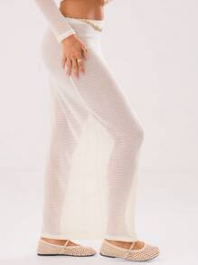 MUSERA Transparenter bodenlanger Maxirock, elegant und sexy für den Sommer - Beige - Übersicht 4