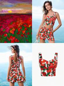MOTF X MARIA-VICTORIA CHECA ALLOVER FLORAL PRINT BUSTIER CROP TANK TOP