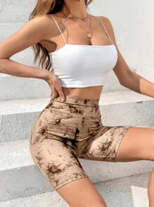 SHEIN Essnce 女性高腰無縫瑜伽短褲，提臀運動健身摩托車短褲 - 棕色 - 查看 11