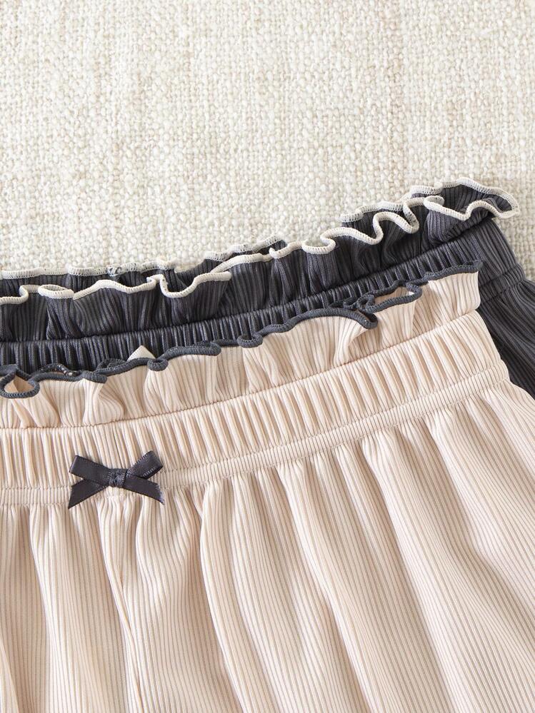 2入組生菜邊蝴蝶結前短睡褲 - 深灰色 - 查看 6