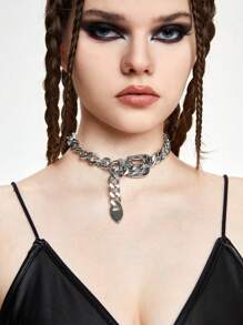 ROMWE Goth 1入流行的朋克幾何厚實鏈條皮帶扣項鍊 - 銀色 - 查看 6