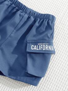 SHEIN Baby Jungen Lässig Set aus Rundhals-Farbblock Kurzarm T-Shirt mit Buchstaben Muster und Shorts