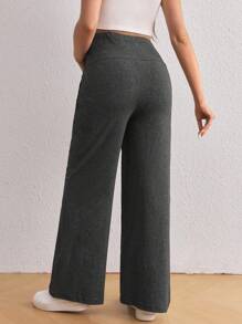 Maternity Adjustable Waist Wide Leg Pants - Dark Grey - View 2