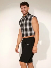 FeverCity 男式寬鬆格子無袖襯衫套裝，適合夏季 - 彩色 - 查看 6