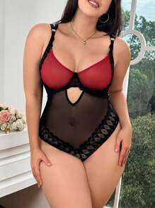 大尺碼經典性感蕾絲拼接Teddy情趣內衣 - 彩色 - 查看 3