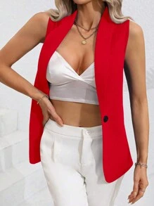 Vionelle Colete Regata Feminino de Cor Sólida Simples Plus Size Para Uso Diário Para Roupas de Ano Novo - Vermelho - Visão 5