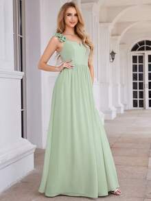 EVERPRETTY Spring Flower Off Shoulder Strap Sage Green Bridesmaid Dress With Elegant Dress Wedding Guest Gown For Wedding - Mint Green - View 3