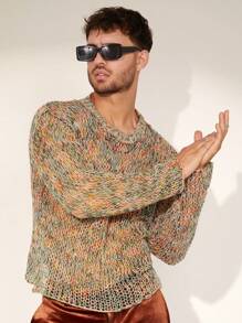 Manfinity Homme Men's Spring Summer Fashionable Hollow Out Cable Knitted Casual Sweater In Colorful, For Friends, Party - Multicolor - View 5