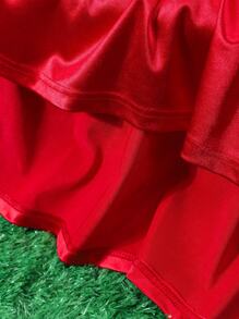 Tween Girl Letter Graphic Ruffle Hem Tissue Dress - Red - View 6