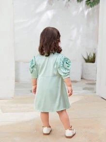 SHEIN 2024 New Fashion Baby Girls' Turn-Down Collar Short Sleeve Dress