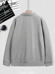 Manfinity Homme Chaqueta tipo cargo con botones de unicolor para hombres de talla grande - Gris Claro - Ver 2