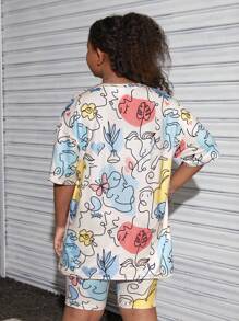 SHEIN 青少女加大尺寸通勤休閒針織圓領短袖短褲套裝，春夏季