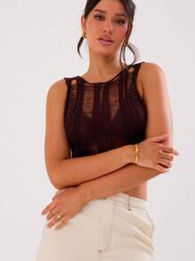 MUSERA 單肩無袖透視上衣 - 咖啡棕 - 查看 5