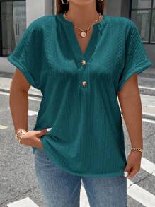 SHEIN LUNE 加大號凹口領蝙蝠袖T恤 - 水鴨藍 - 查看 4