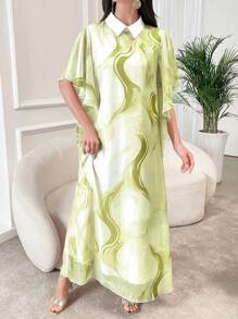 Al Najma 夏季漂染印花蝙蝠袖連衣裙 - 橄欖綠 - 查看 6