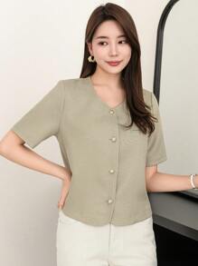 DAZY Áo khoác cổ tròn ngắn tay thường ngày dành cho nữ, Xuân/Hè - Màu xanh Bạc hà - Xem 5