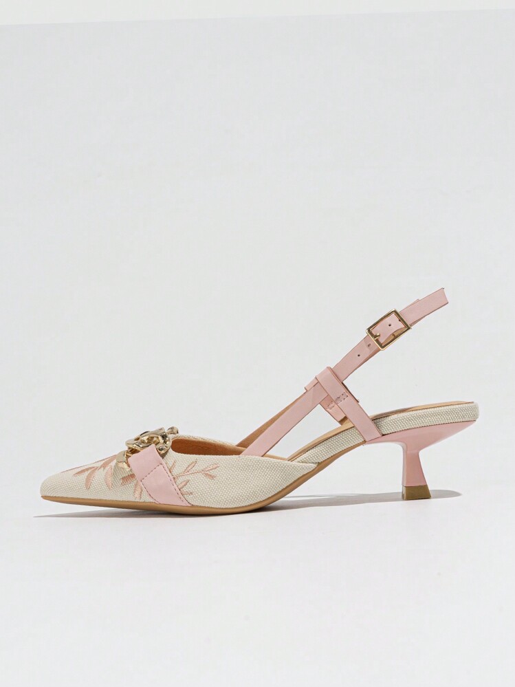 2025秋冬季女士高跟水钻穆勒鞋，时尚舒适，适合搭配连衣裙，适合情人节等场合，优雅女式浅口鞋，精致小猫跟鞋 - 粉色 - 查看 6