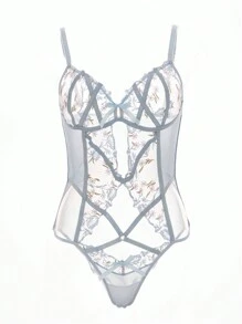 Women's Sexy Embroidered Bodysuit - Blue - View 5