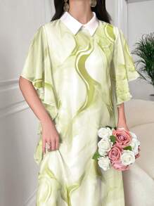 Al Najma 夏季漂染印花蝙蝠袖連衣裙 - 橄欖綠 - 查看 3