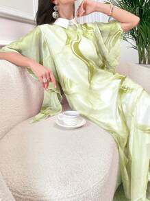 Al Najma 夏季漂染印花蝙蝠袖連衣裙 - 橄欖綠 - 查看 4