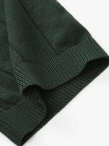 男士素色條紋針織上衣 - 墨綠色 - 查看 5