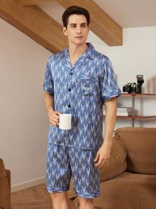 Men Allover Print Short Sleeve Top & Shorts Loungewear Sets