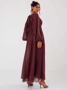 MUSERA Low Plunge Balloon Sleeve Loose Fit Maxi Dress Spring Summer Vacation Beach Long Dress Elegant Graduation Prom - Red Violet - View 2