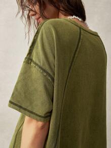 Bohemela Camiseta Verde Lavada Feminina para Férias - Verde de Exercício - Ver 8