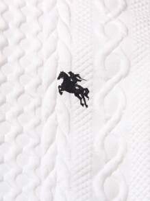 SHEIN Vintaside Kids 2pcs Young Boys Jockey Graphic Print Textured Knit Crew Neck Sweatshirt & Washed Denim Long Pants Outfit, Suitable For Back To School, Autumn/Winter, Halloween, Christmas - White - View 7