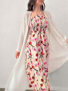 Modelyn 花卉印花吊带连衣裙和前开襟外套两件套 - 紅色 - 查看 4