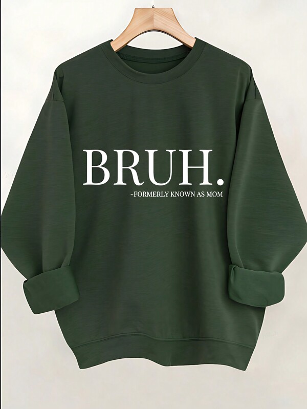 INAWLY Casual Versatile Letter Graphic Crew Neck Sweatshirt