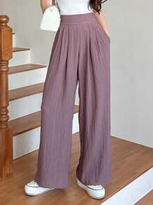 DAZY High Waist Wide Leg Pants For Daily Wear,Teacher Pants - Purple - View 1