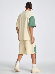 Manfinity VCAY Men's Loose Round Neck Patchwork Short Sleeve T-Shirt Set, Suitable For Summer - Black - View 2