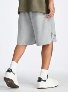 Manfinity NXTstreet Men's Loose Fit Straight Knit Shorts Printed With English Letters, Suitable For Summer - Grey - View 2