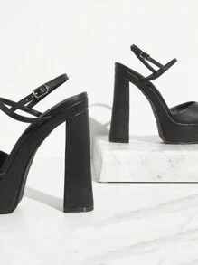 SHUZIA Women Fashion Chic Ankle Strap Chunky High Heel Platform Sandals - Black - View 6