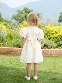 SHEIN Glamorique Kids Jupe de bulles florale avec accents de faux diamants, robe de princesse unie adaptée pour la fête d'anniversaire, les vacances, la demoiselle d'honneur - Champagne - Voir 3