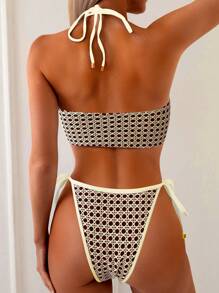 SHEIN Swim Hollow Out Halter Tie Side Bikini Set Summer - Apricot - View 2