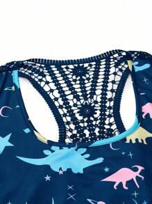 SHEIN LUNE Vestido veraniego sin mangas para mujer de talla grande con cuello cuadrado y estampado floral en toda la prenda - Azul - Ver 3