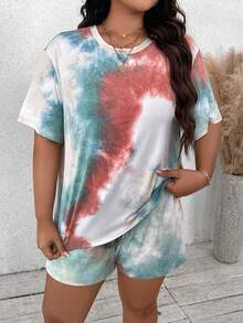 SHEIN VCAY Bộ quần short ngắn tay màu huỳnh quang Tie-Dye Beach Holiday - Nhiều màu - Xem 4