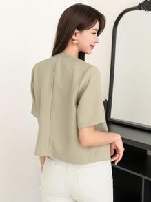DAZY Áo khoác cổ tròn ngắn tay thường ngày dành cho nữ, Xuân/Hè - Màu xanh Bạc hà - Xem 2