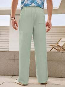 Manfinity VCAY Pantalones largos de hombre tejidos de unicolor casuales para vacaciones - Verde - Ver 2