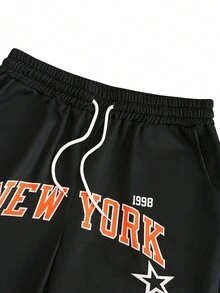 Manfinity EMRG Manfinity Sporsity 返校季男士拼色简约日常抽绳短裤 - 黑色 - 查看 4