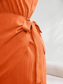 SHEIN LUNE Plus Size Women's Solid Color Simple Daily Open Shoulder Jumpsuit - Orange - View 5