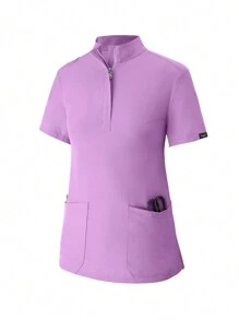 Women's Matte Elastic Jogging Uniform, Nursing Scrub, Hand Washing, Breathable Brushed Clothing, With Pockets Set - Mauve Purple - View 4